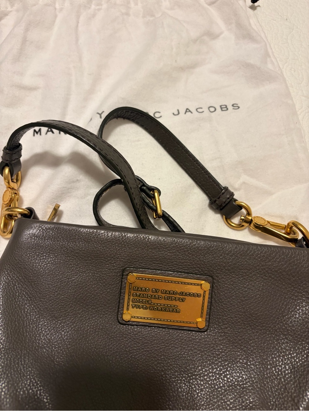 Marc By Marc Jacobs Gray Leather Crossbody with Gold Accents